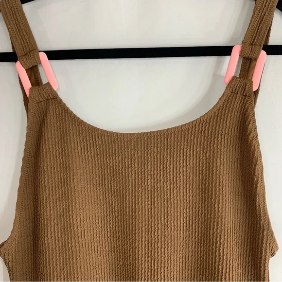 NWT Aerie Crinkle Birthday Scoop Cheekiest One Piece Brown Swimsuit, size L - Picture 4 of 9
